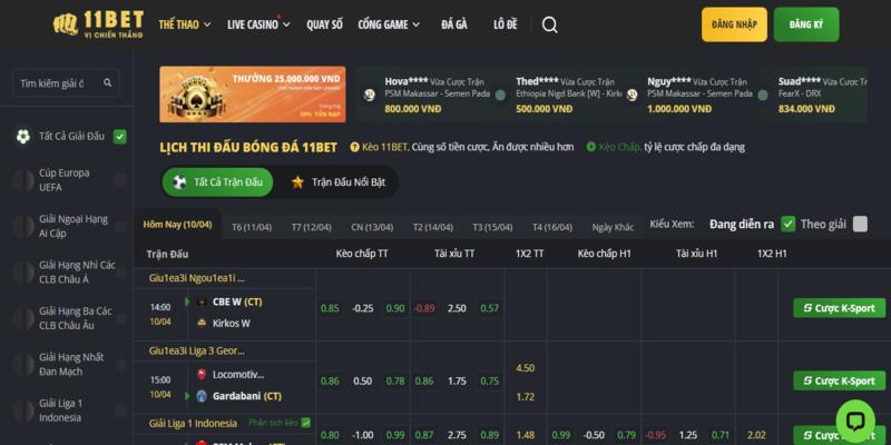 11BET cập nhập nhiều trận bóng đá quốc tế lớn