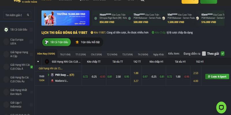 Thể thao 11BET vận hành trang cược minh bạch, an toàn